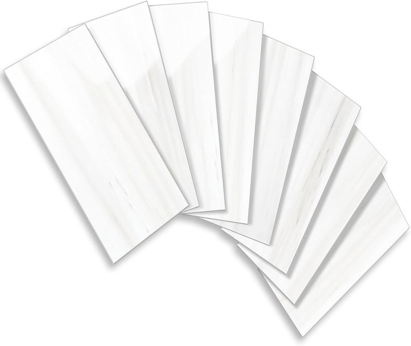 Vamos Tile 4-Piece Glossy Dolomite White Peel and Stick Backsplash Tile,3''x6'' PVC Subway Tile with White Grout, Stick on Backsplash for Kitchen/Bathroom/Fireplace - Image 1